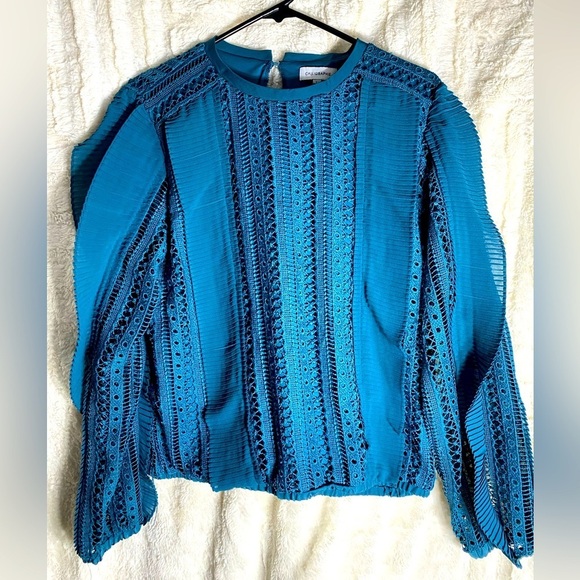Calligraphie teal long sleeve top - Picture 1 of 3